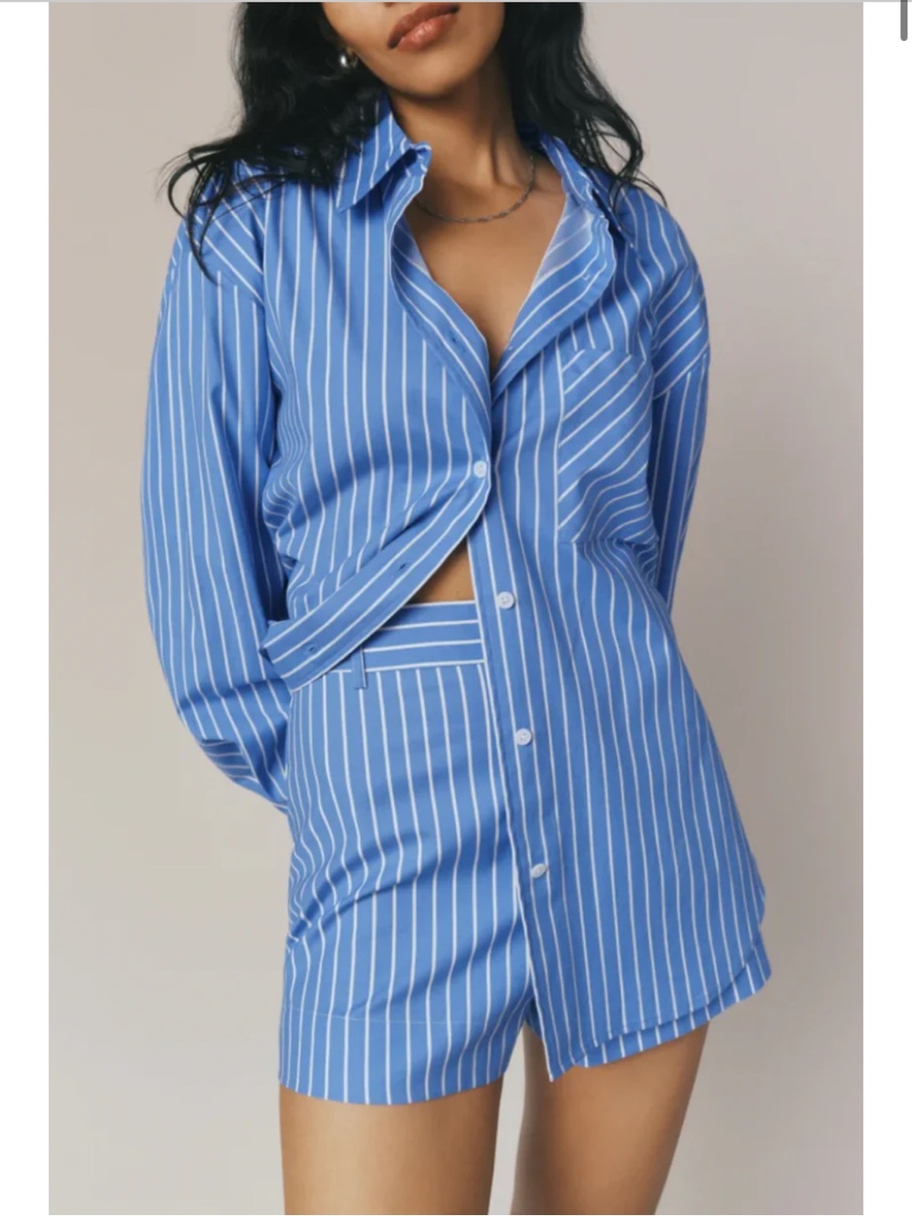 Reformation Blue And White Striped Button-Down Shirt